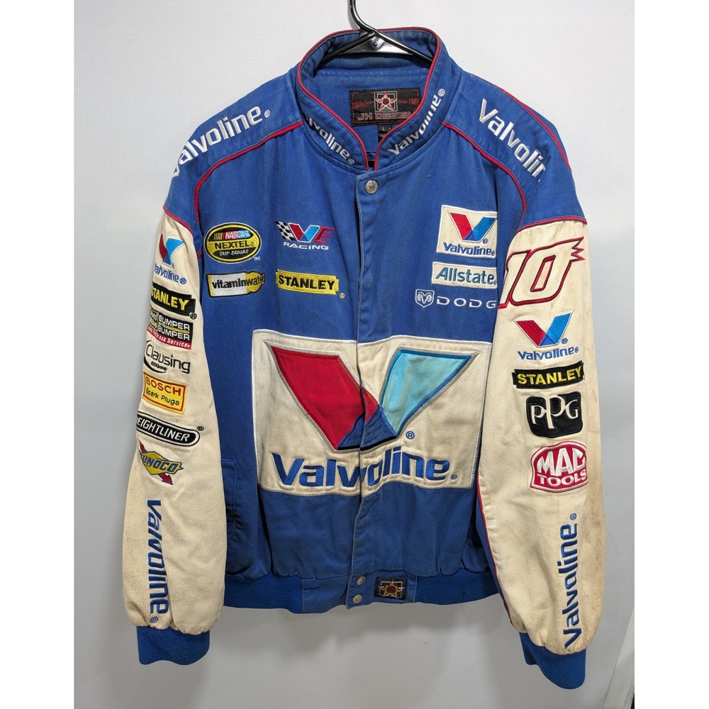 Vintage RARE JH Design Valvoline Nascar Nextel Button Snap Up Jacket Size Large